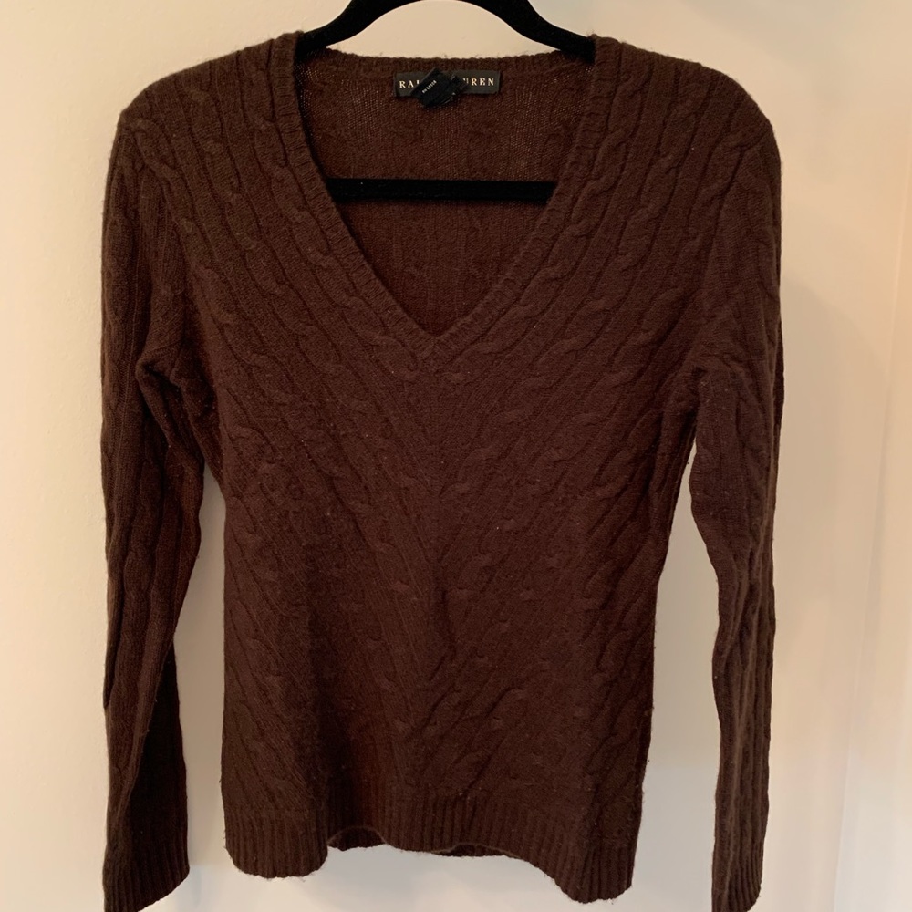 Ralph Lauren V-Neck Cable Knit Cashmere Sweater
